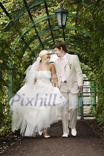 Happy couple walking outside Happy couple walking outside