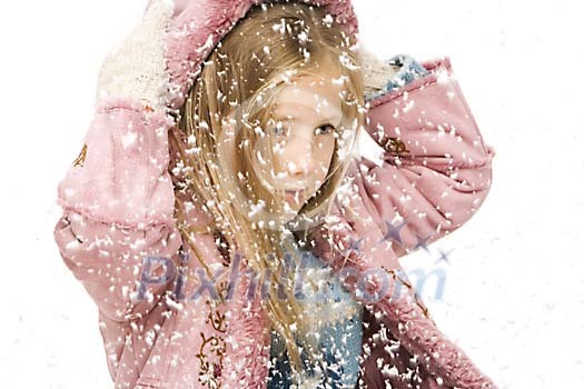 Girl covered with snow