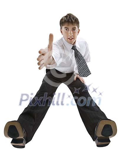 Businessman greeting with hand Businessman greeting with hand