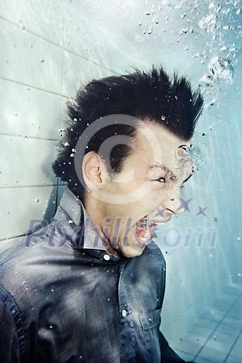Man yelling in the pool Man yelling in the pool