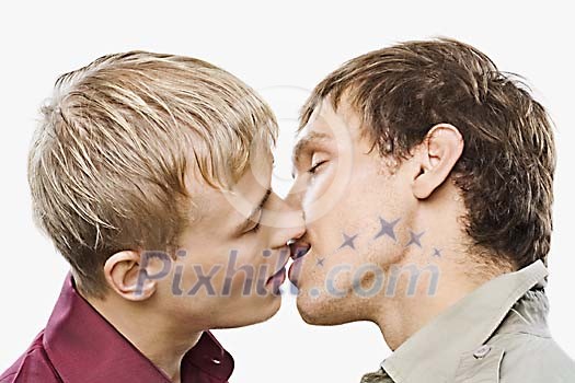 Two man going to kiss