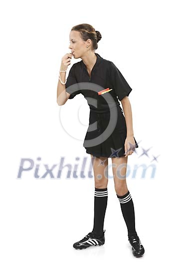 Woman referee blowing the whistle Woman referee blowing the whistle