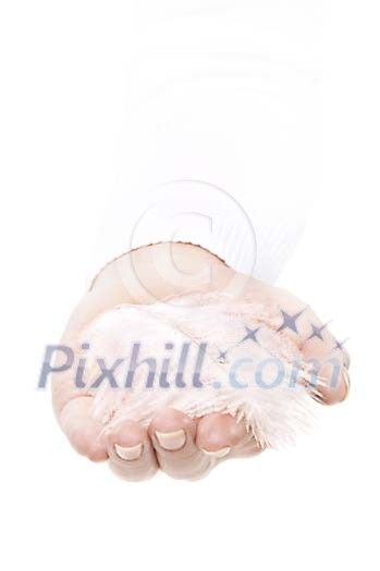 Feather on a womans hand
