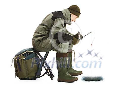 Man fishing on a ice hole