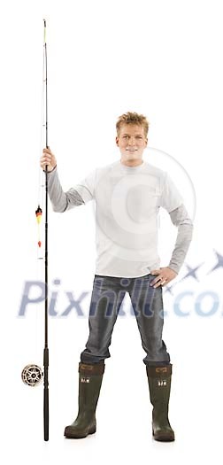 Man standing with long rod