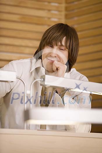 Man sitting in the classroom Man sitting in the classroom