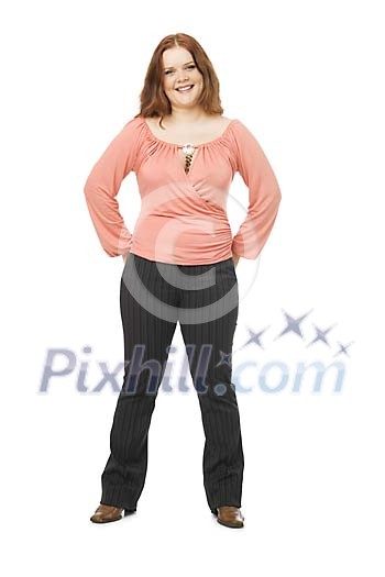 Woman standing on a white background