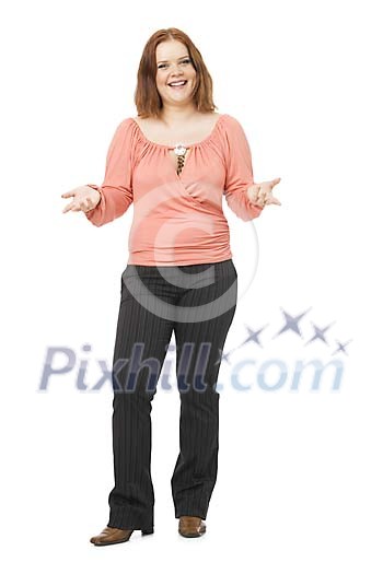 Wman standing on a white background