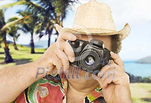 Male tourist taking a picture