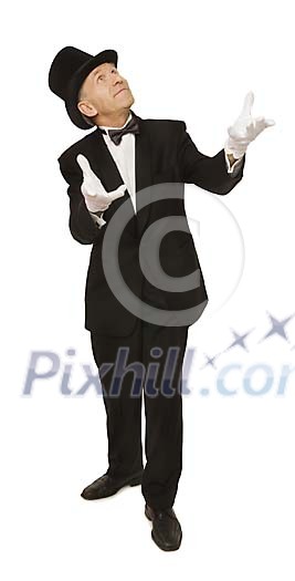 Magician standing on a white background