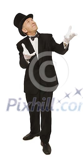 Magician standing on a white background Magician standing on a white background