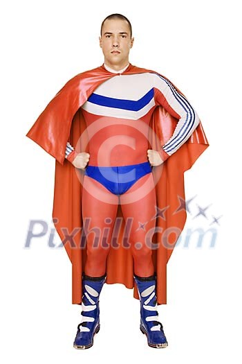 Home-made superman on a white background