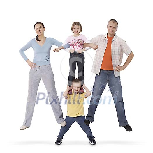 Boy holding his family on his sholders