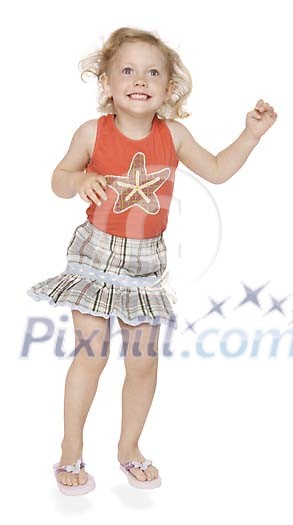 Young girl jumping and dancing