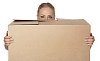 Woman peaking over the box