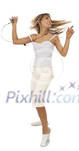Woman listening to the music and dancing