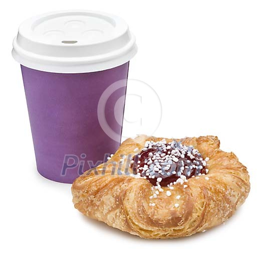 Isolated cup of coffee and a bun Isolated cup of coffee and a bun