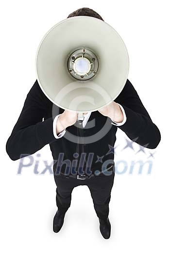Isolated man with megaphone