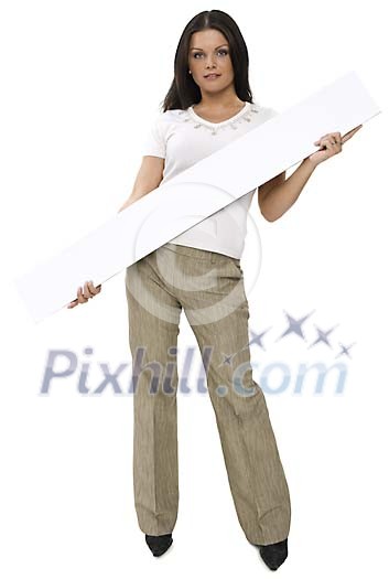 Isolated woman with a blank sign Isolated woman with a blank sign