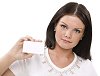 Woman showing a blank business card