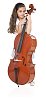 Isolated girl standing with a cello