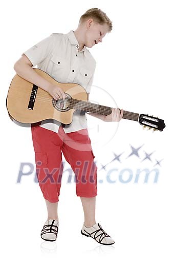 Isolated boy playing guitar Isolated boy playing guitar