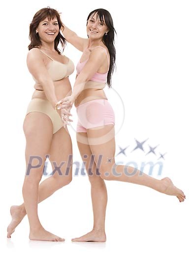 Isolated women posing in their underwear