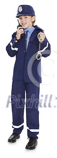 Isolated boy dressed as a police Isolated boy dressed as a police