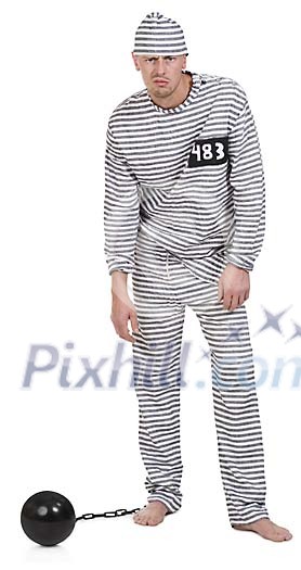 Isolated man dressed as a prisoner