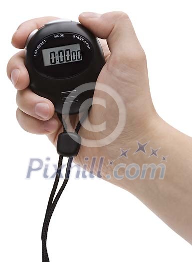Male hand holding a digital stopper Male hand holding a digital stopper