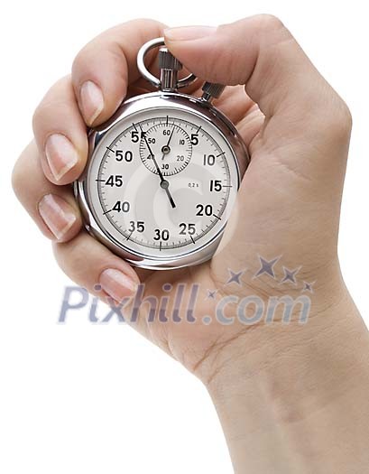 Female hand holding a stopwatch