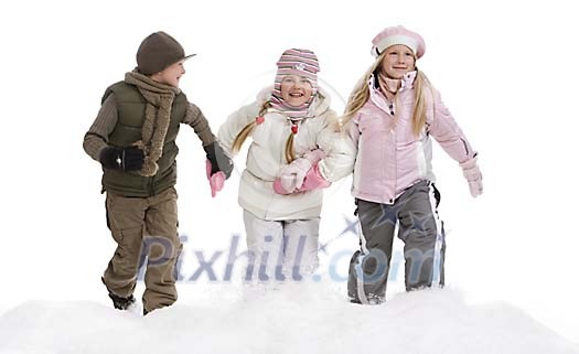 Children running in the snow