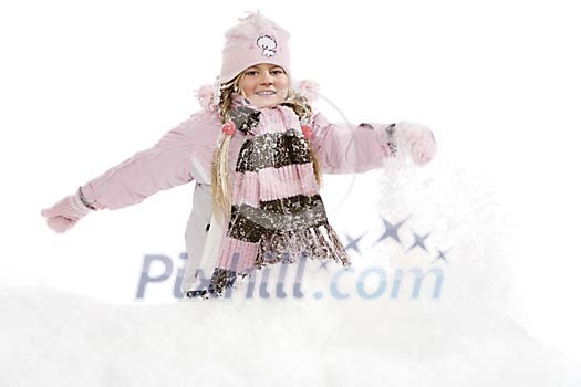 Girl playing in snow