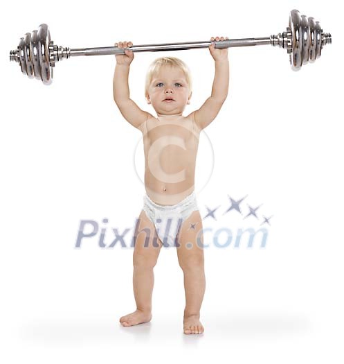 Baby lifting weights