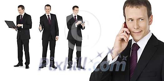 Businessman in many positions