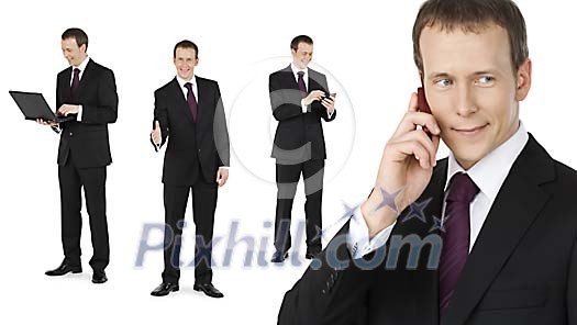 Businessman in many positions