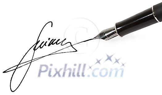 Isolated pen writing a signature