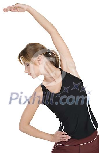 Isolated woman stretching