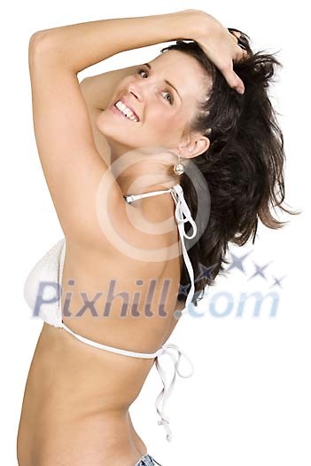 Woman posing in bikini top