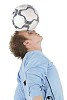 Isolated football player holding a ball on his head