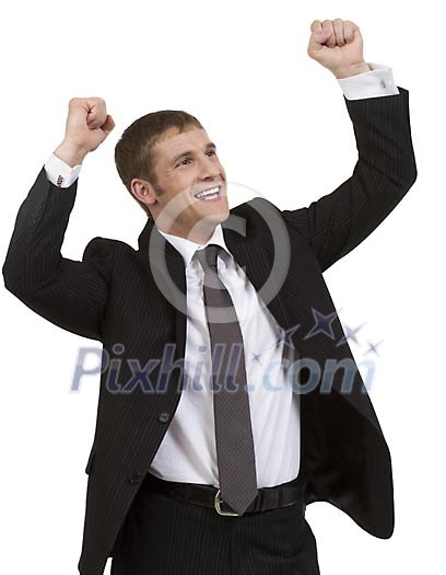 Isolated victorious businessman Isolated victorious businessman