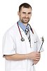 Isolated male doctor with notes