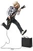 Isolated male rockstar jumping in the air while playing a guitar