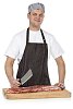 Isolated male butcher cutting meat