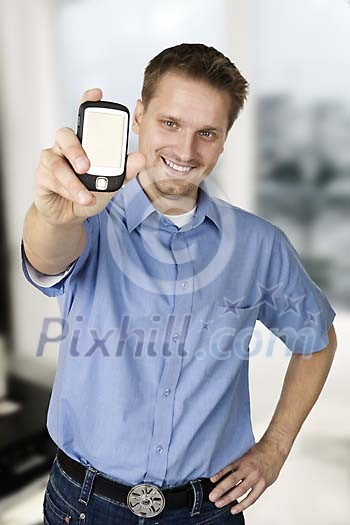 Man showing his phone