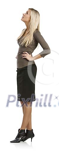 Isolated woman standing and looking up