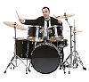Isolated businessman playing drums