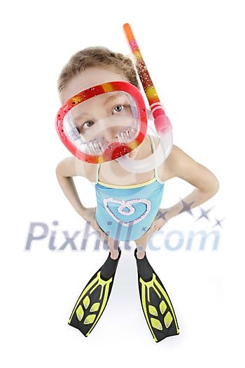 Isolated girl with a snorkel mask