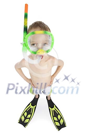 Isolated boy with a snorkel mask