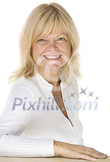 Woman in white smiling